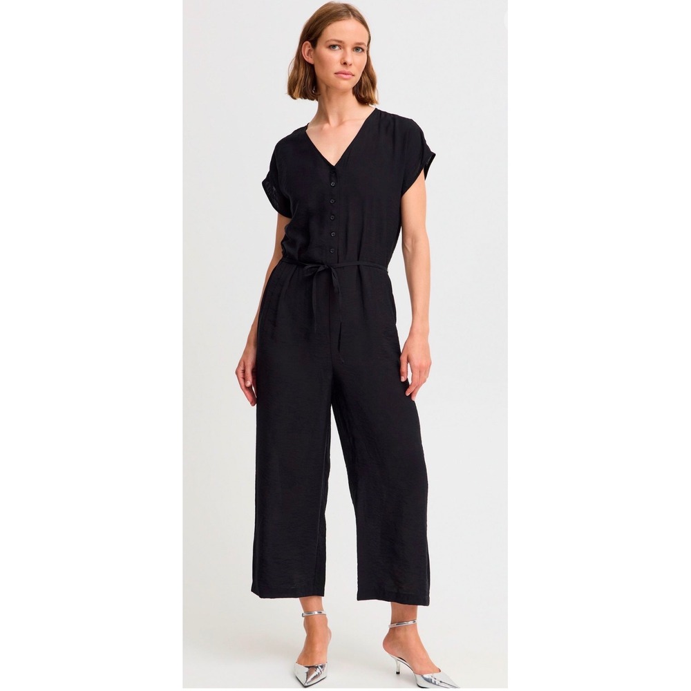 b.young BYMMHAILEY Black Jumpsuit Wide Leg V-Neck Sustainable Size 40 NEW